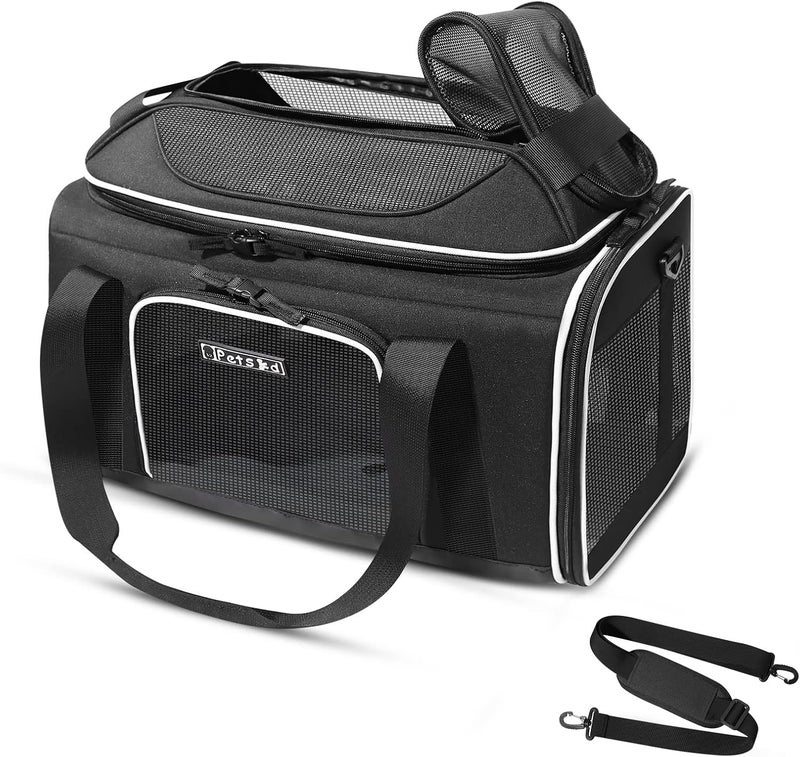 Petskd Top-Expandable Pet Carrier 17x11x9.5 Inches Alaska Airline Approved, Soft-Sided Carrier for Small Cats and Dogs with Locking Safety Zippers and Anti-Scratch Mesh(Black) - Image 1